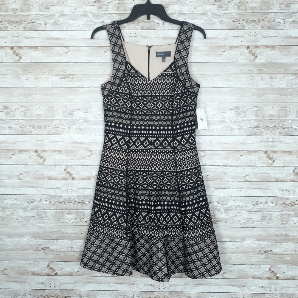 Donna Ricco Sleeveless Dress Beige Black Lace D - Picture 2 of 7